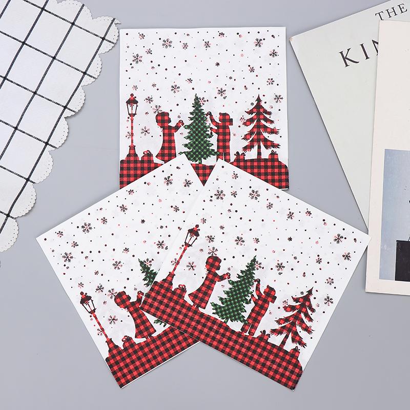 20pcs 33*33cm 2Ply Colourful Christmas Tree Printed Tissue Paper Table Decoration Paper