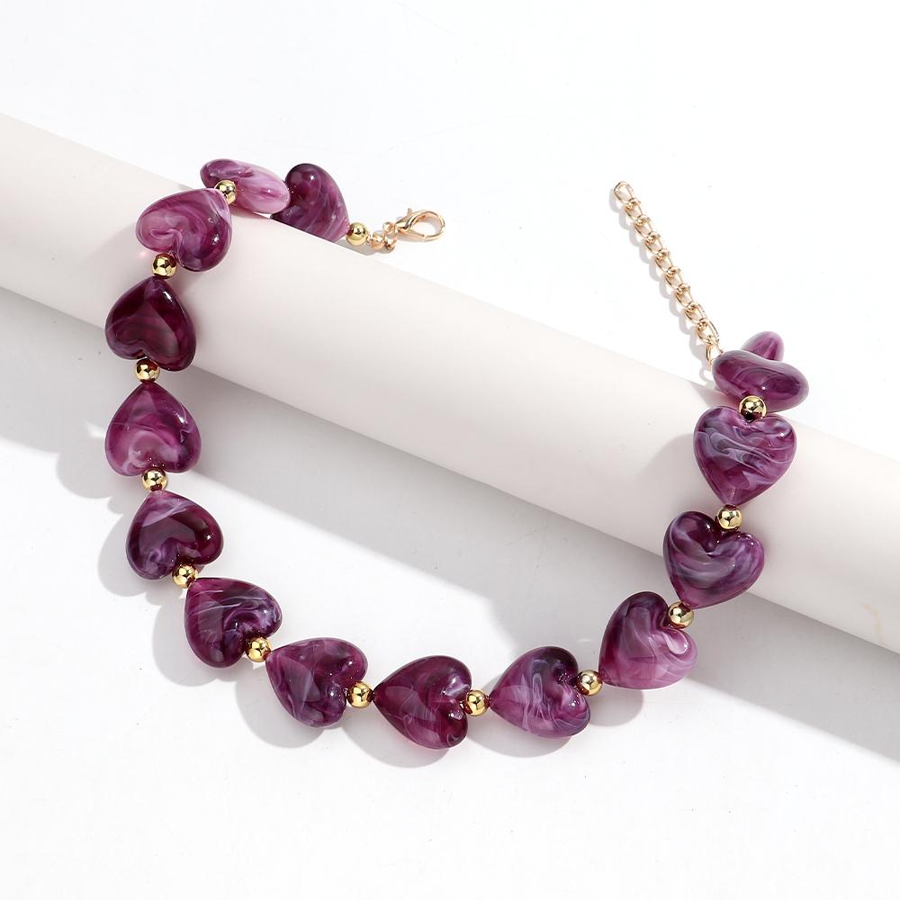 New Trendy Multicolor Resin Heart Beads Chain Necklaces for Women Minimalist Handmade Acrylic Love Choker Party Jewelry Gift