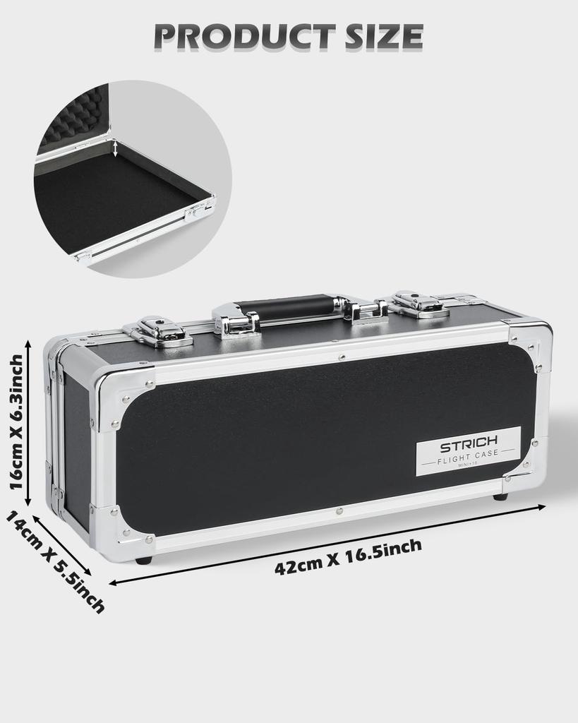 STRICH Mini Effects Pedal Case with Foam Reinforced 42 X 16 X 14 Cm 16-inch Shock-Absorbing Interior, Non-Slip, Edges, Compact,