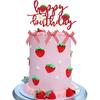 Strawberry Happy Birthday Cake Topper with Bows for Strawberry Shortcake Vintage Cake