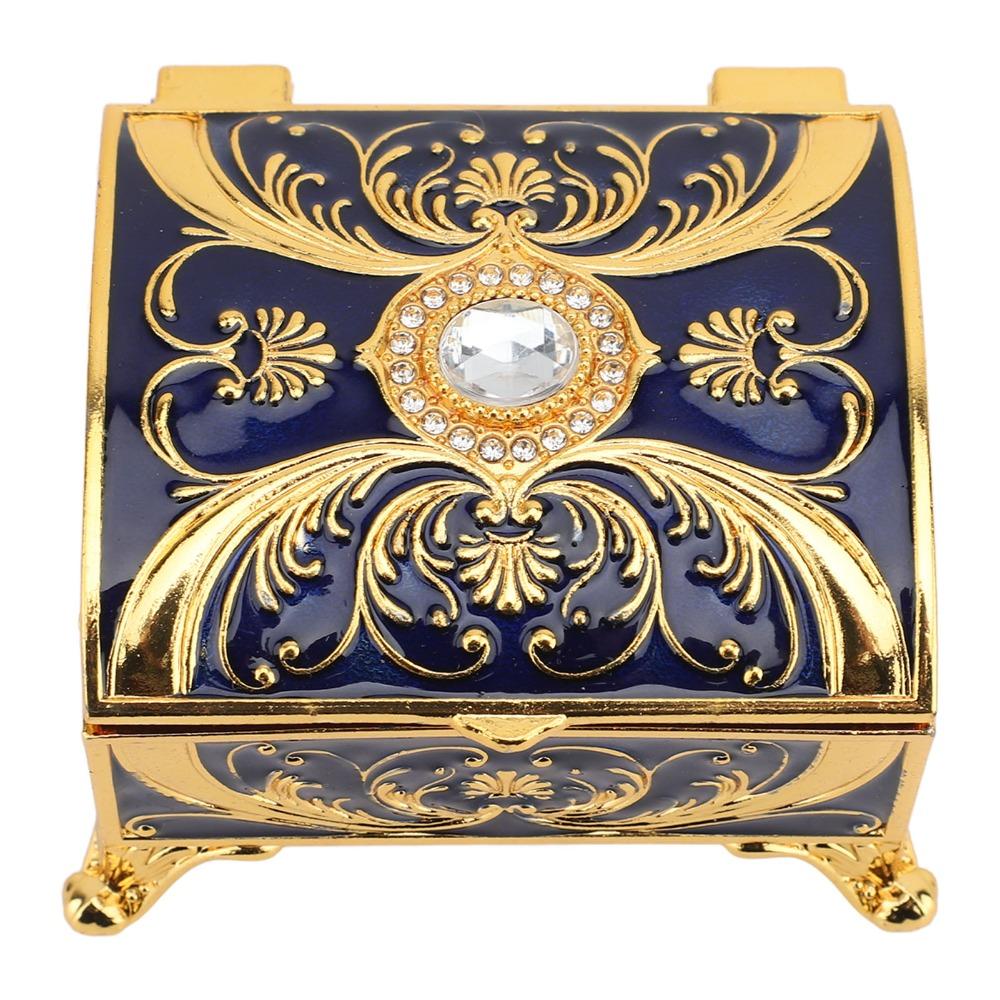 Sparkling Rhinestones Metal Jewelry Box Rectangular Treasure Chest Box  For Women
