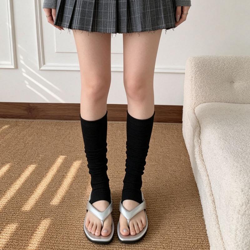 Frühlings- und Sommer-Strumpfsets mit Plüschstrümpfen, Ohrbündchen aus Holz, Beinlinge, Passenden Flip-Flops, Wadenstrümpfen im Ballett-Stil, Aus reiner Baumwolle