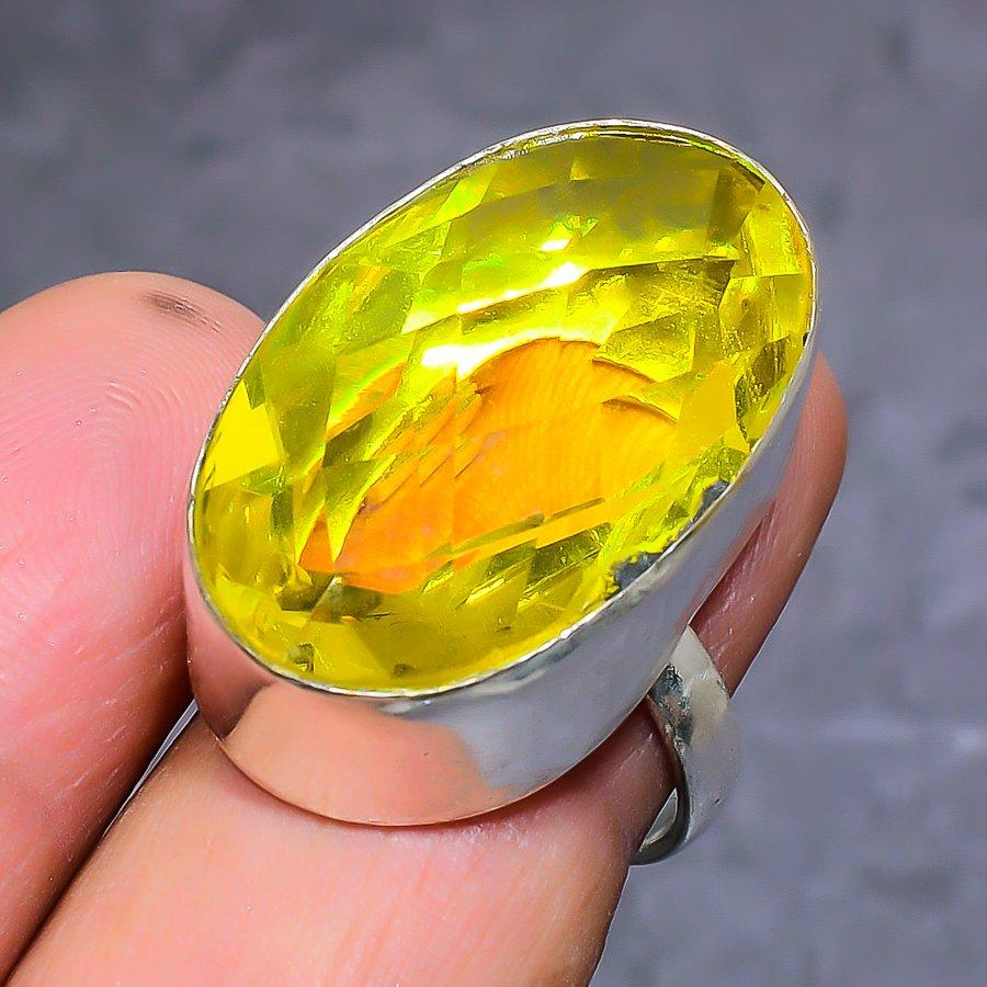Natural Citrine Gemstone Handmade 925 Sterling Silver Jewelry Ring Size 7.5 U8O17
