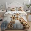 Giraffe Cartoon Style Print Bedding Set Double, Microfiber Quilt Cover with Zipper and Pillowcases, Kids Boys Teens Room Decor