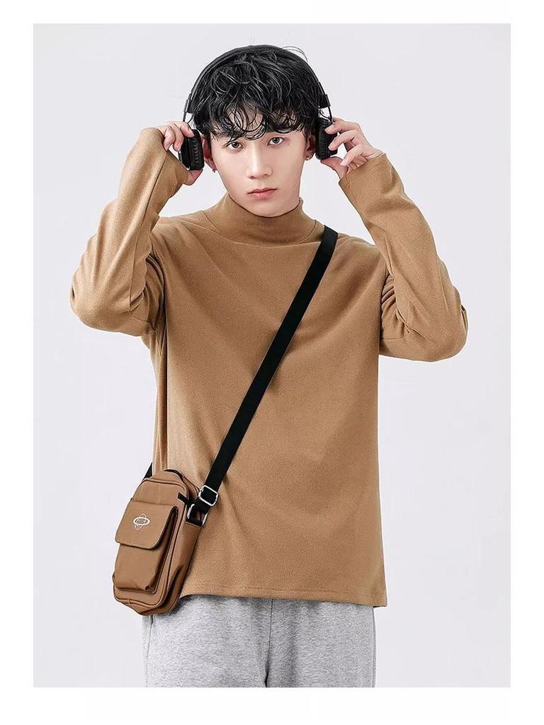 Warmes Herren-Langarmhemd mit halbem Rollkragen und Samtfutter für Herbst/Winter