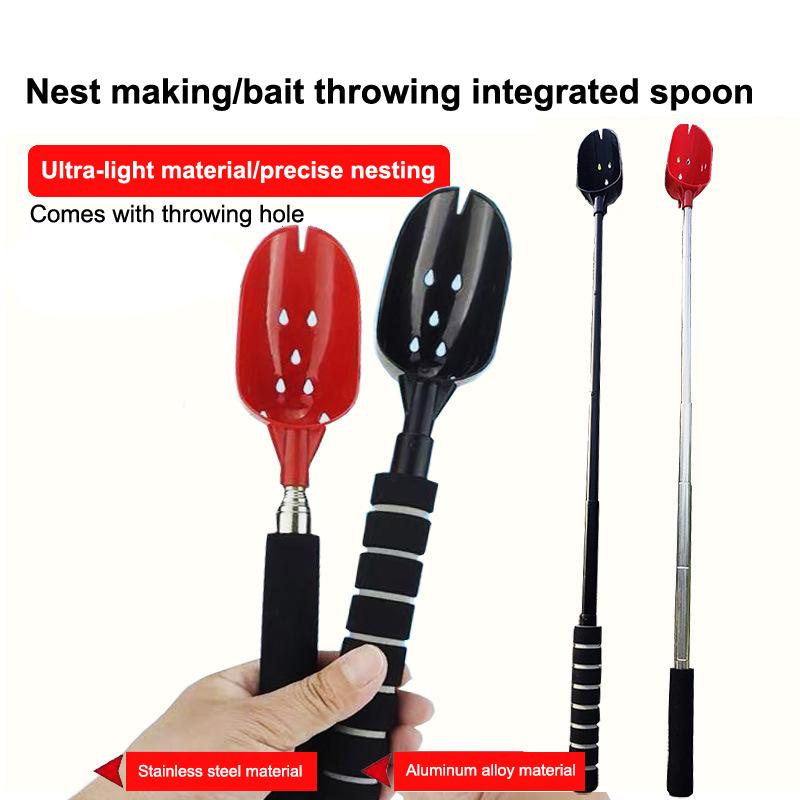 Bait Throwing Spoons Retractable Fish Bait Casting Scoop Lightweight Long Handle Non Slip Fishing Tackle Accessory