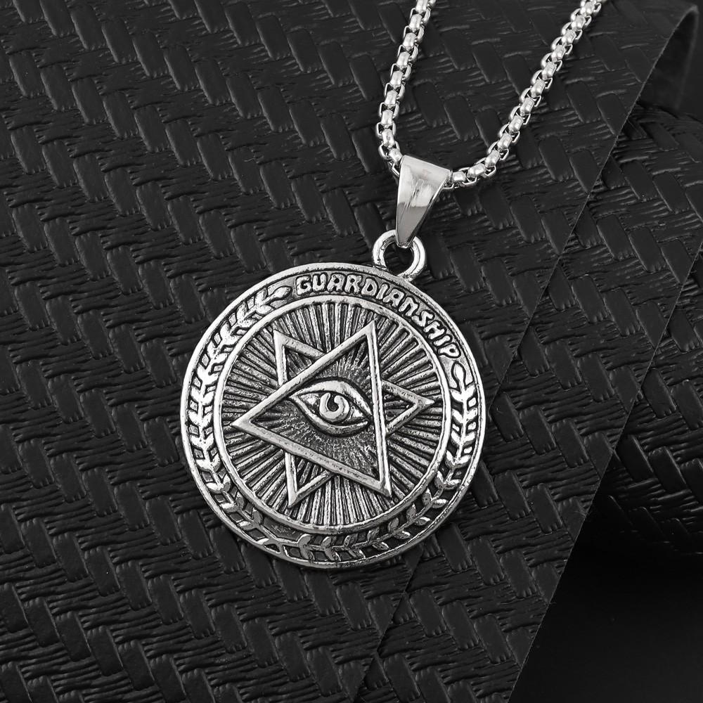 Vintage Masonic Omniscient Eye Hexagram Men's Circle Pendant Necklace