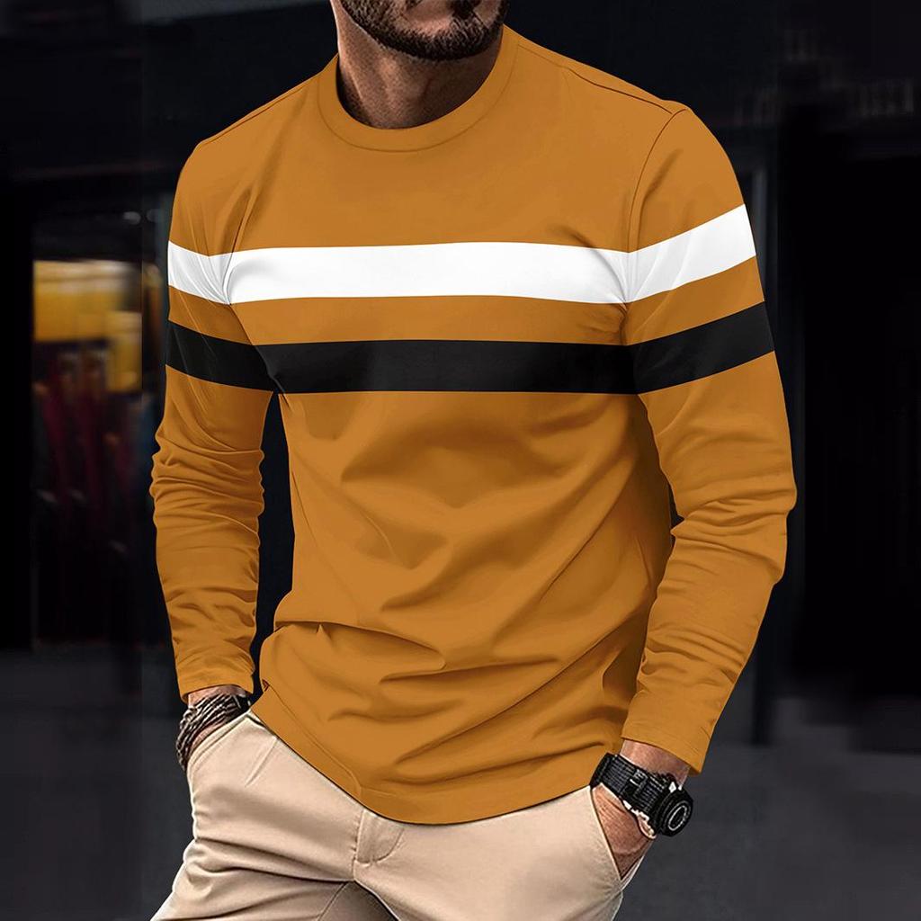 Men's Color Block Casual Round Neck Long Sleeve Sports T-shirt