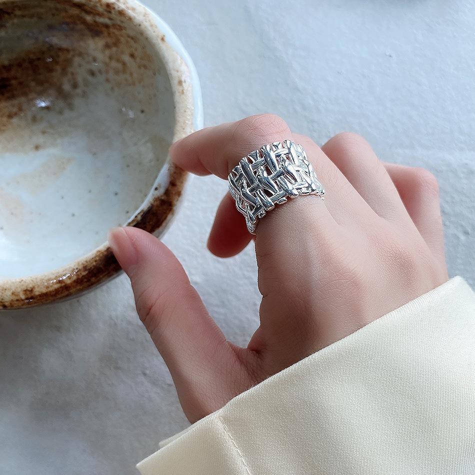 18K Gold Plated Woven Chain Ring, Stainless Steel Wide Band Statement Ring, Fashion Jewelry for Women