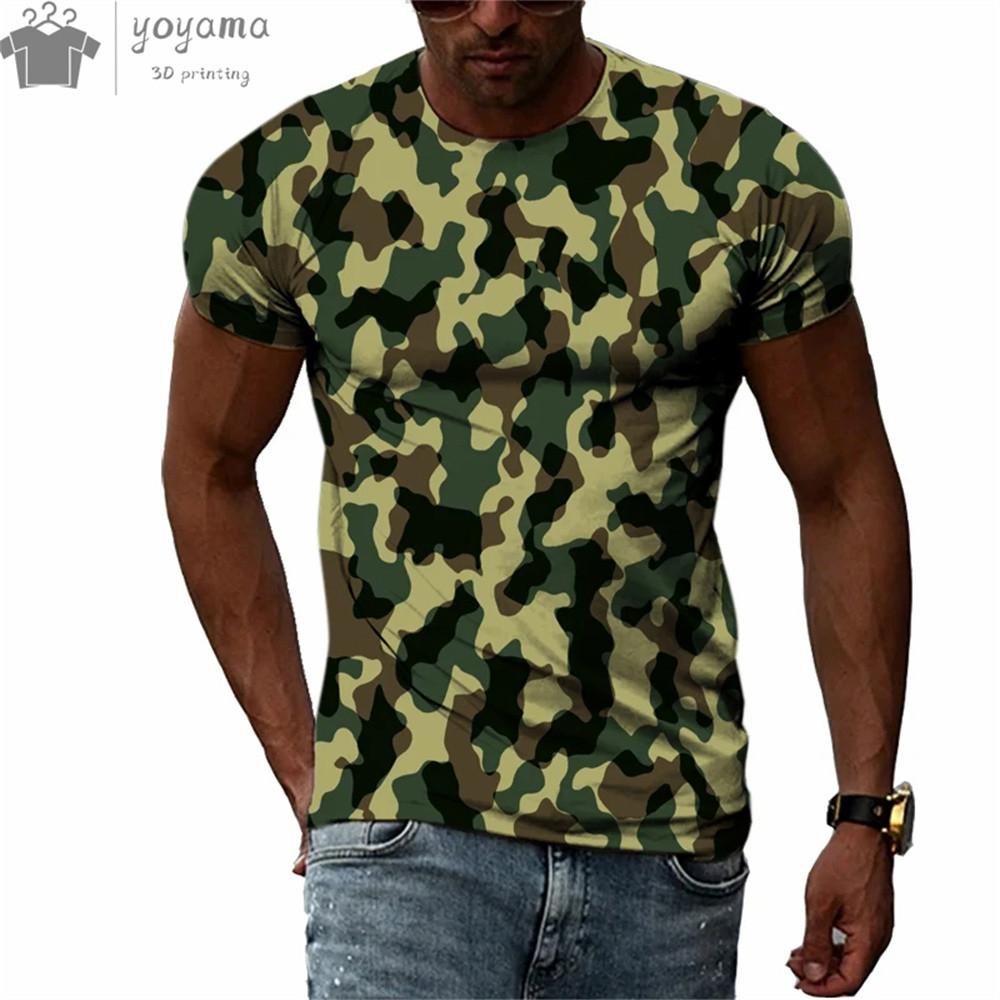 Men's Camouflage 3D Printed T-shirt, Personalized Casual T-shirt, Harajuku Street Round Neck Short Sleeved T-shirt, Summer Fashion