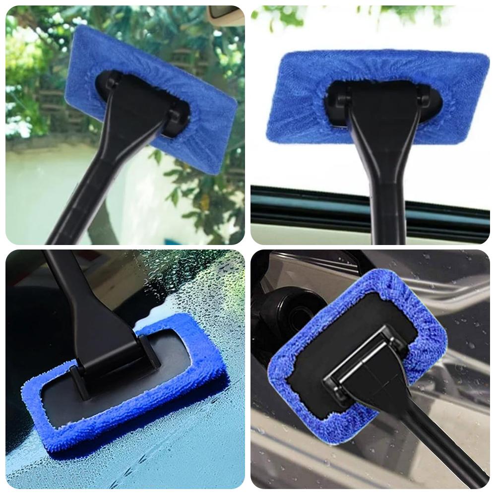 Car Windshield Cleaning Tool Front Windscreen Defogging Brush Household Glass Dust Cleaner with Washable Reusable Microfiber Pad