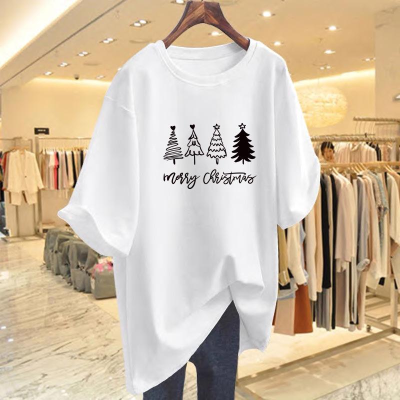 

100% чистый хлопок новый круглый вырез средней длины с коротким рукавом универсальная повседневная большого размера тонкая футболка с принтом букв свободного кроя женская S