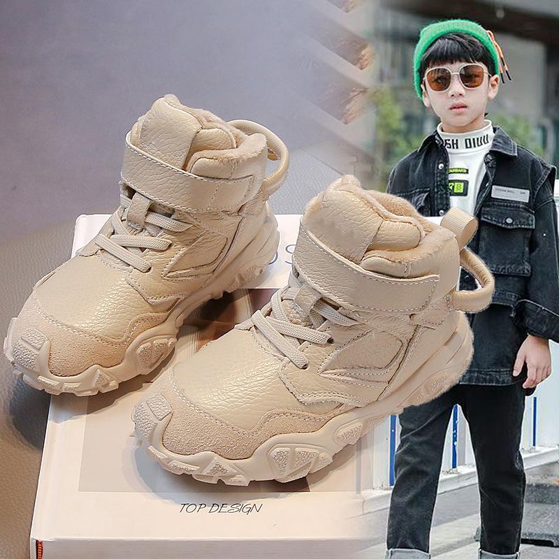 Boys cotton shoes winter 2025 new children's velvet sports shoes girls two cotton shoes leather thickened warm winter shoes
