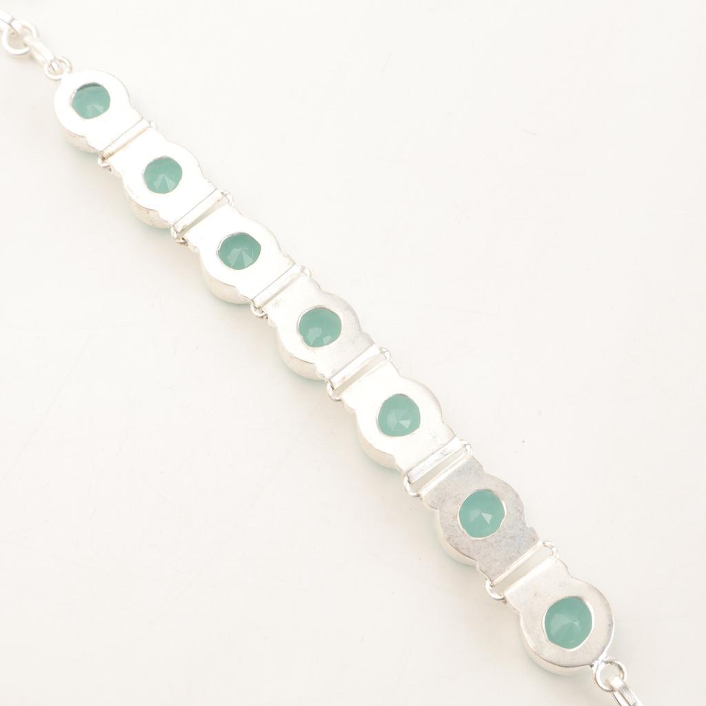 Piatră prețioasă rară calcedonie acvamarină, argint sterling 925, brățară statement handmade 9" RB-7-13
