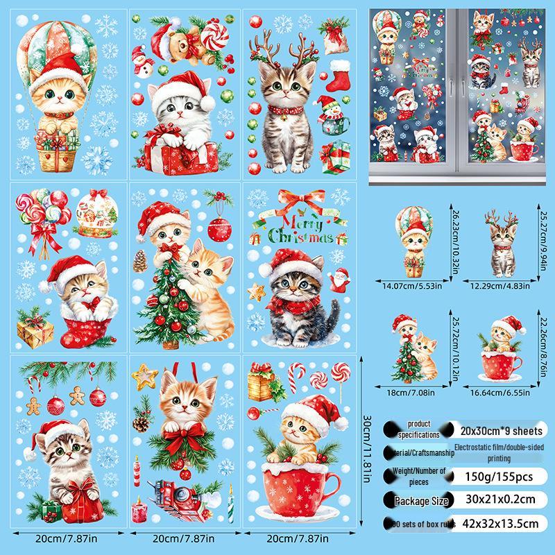 Hand-Painted Electrostatic Christmas Window Stickers: Santa Claus & Tree Decals for Holiday Decor