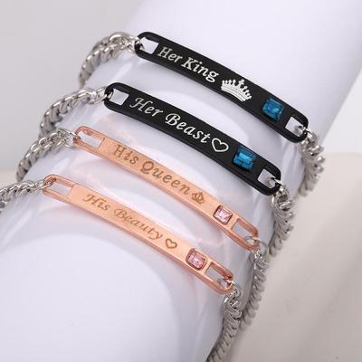 His Beauty & Her Beast Couple Bracelets - King & Queen Diamond-Studded Chains