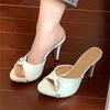 Sandale Elegante de Modă pentru Femei Pantofi Papuci cu Toc Înalt Femeie Vară 2025 Designer Pantofi Sexy cu Vârf Decupat Pantofi de Petrecere Sandale De Dama