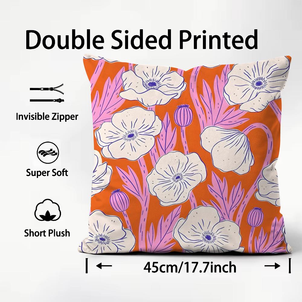 Flower INS Cushion Cover Plush Fabric Soft DoubleSided Printed Sofa Warm Winter Home Child Gift Pillow Case