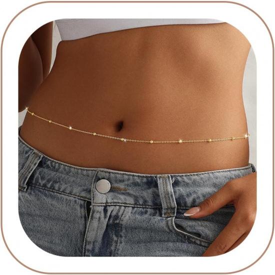 14K Gold Plated Waist Chain for Women - Gold Belly Body Chain Layered Waist Beads Chain Belt Beach Summer Jewelry Accessories for Women