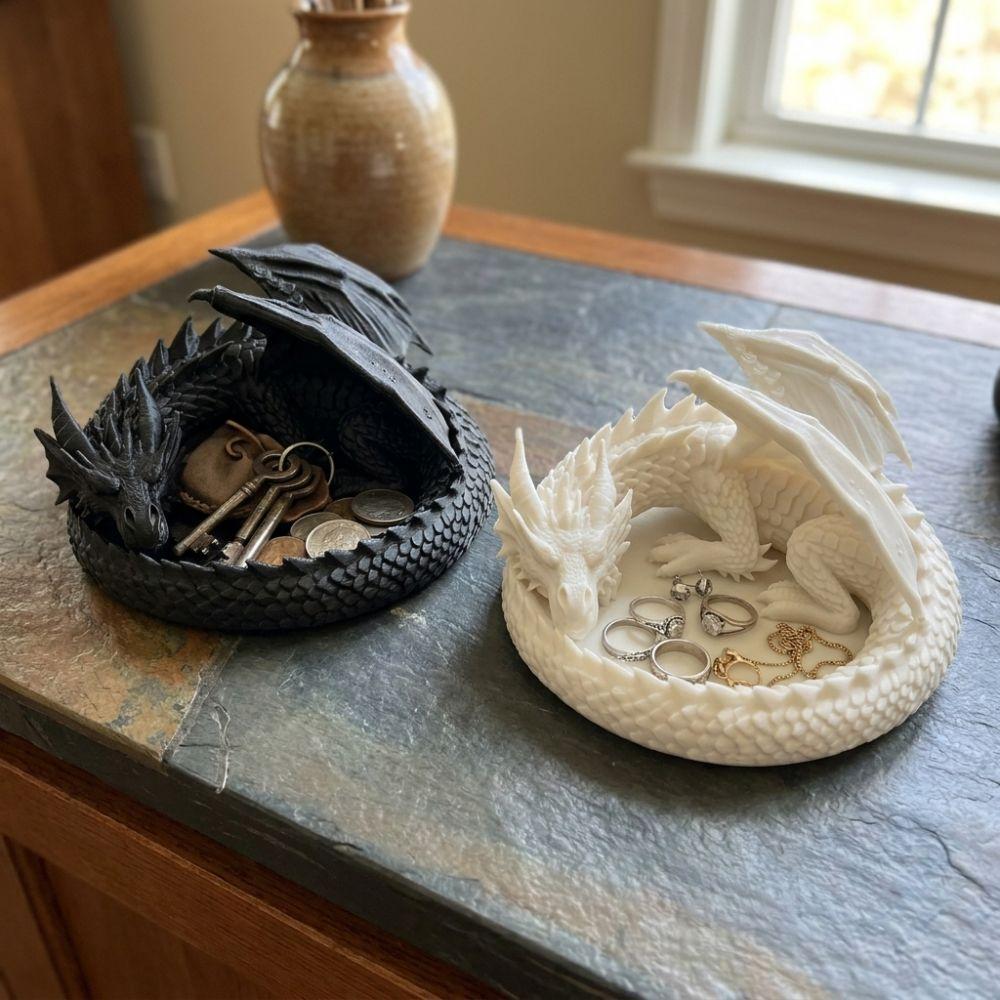 Gothic Dragon Guardian Catchall Dish 3D Printing Dragon Shaped Trinket Bowl  Home Decor