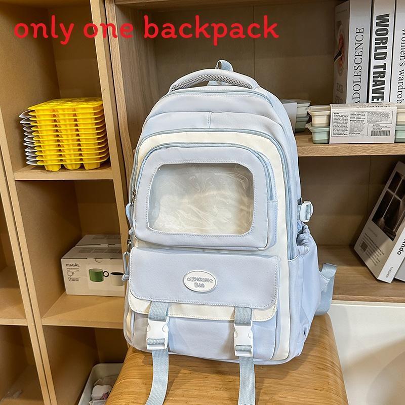 

Capacity Big Simple Backpack With Transparent Compartments And Decor Letter синий