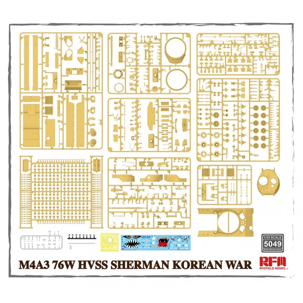 Ryefield Models Korean War Army M4A3 76W HVSS Sherman Medium Tank Plastic Model Kit RFM5049 1/35 U.S.
