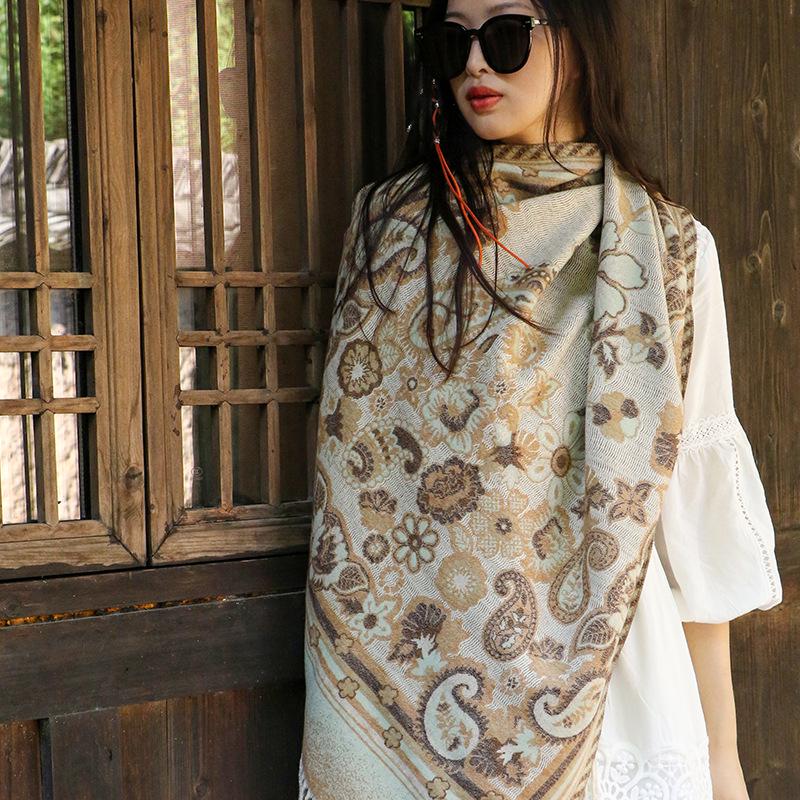 Ethnic Style Cashew Pattern Shawl Cloak Scarf: Imitation Cashmere, Thick, Dual-Purpose Women's Accessory for Autumn/Winter