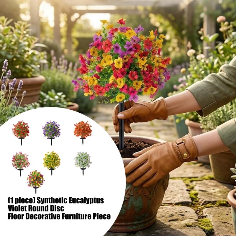 Artificial Plant Outdoor 22Inch Artificial Flower Ground Stake Weather Resistant Plastic Flower For Garden Patio Yard