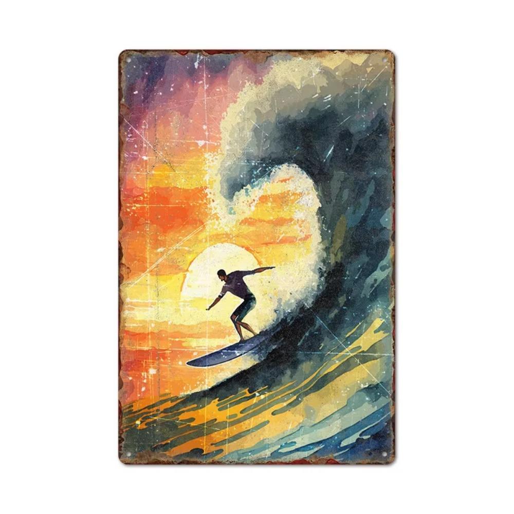 Vintage Tin Art of Summer Surfboards: Ideal for American Bar Backdrops and Home Decor Wall Murals