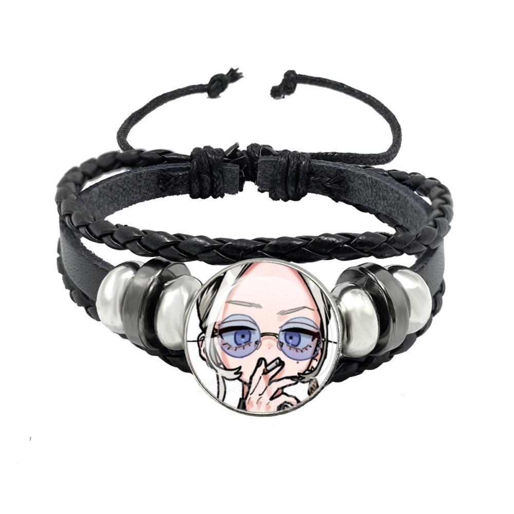 Manga Gokurakugai Cartoon Character Glass Cabochon Black Leather Bangle Bracelet Jewelry Charm Fans Gift MS013