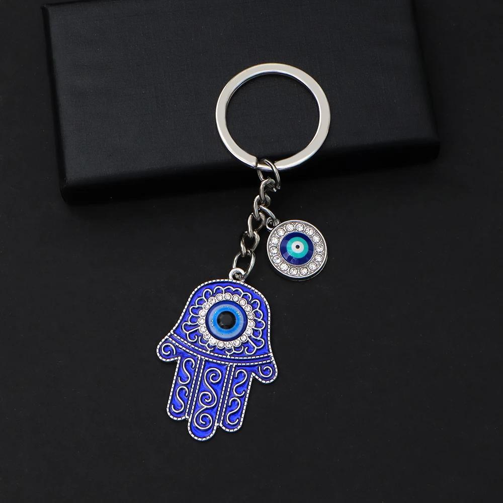 

Модный полый синий брелок для ключей с дурным глазом Lucky Fatima Hamsa Hand Keyring для женщин и мужчин, сумка Charm Car Airpods Box Key Accessories