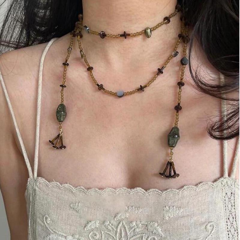 Irregular Ceramic Acrylic Coconut Shell Stacked Necklace Retro Niche Personality Fashion Versatile Necklace