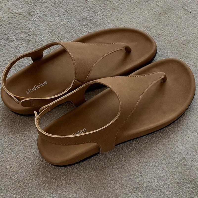 Cowhide Version~ Grape Mother Has the Same Minimalist Thick-soled Vacation Niche Roman Sandals, Women's Characters Pinch Feet, Genuine Leather Sandals
