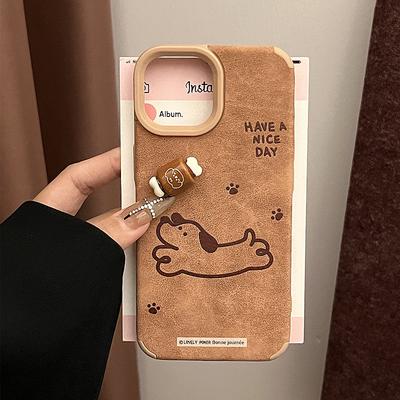 Three-dimensional Puppy Suitable for Apple 16promax Mobile Phone Case Iphone15/14 Brown Leather 13/12