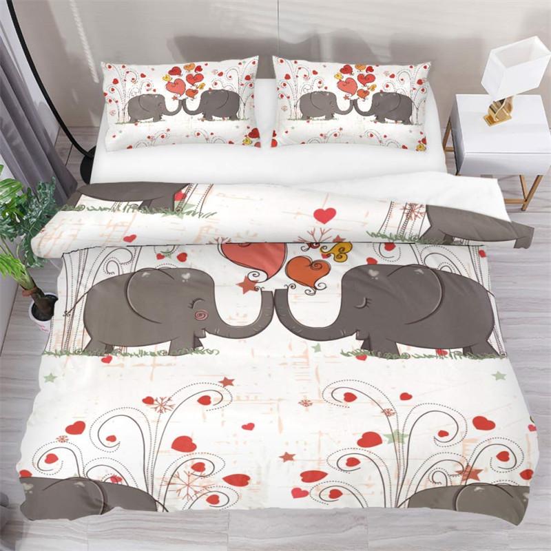 Boys Cartoon Elephant Duvet Cover Lovely Animal Theme Bedding Set Full For Girls Boys Kawaii Room Decor Microfiber Quilt Cover