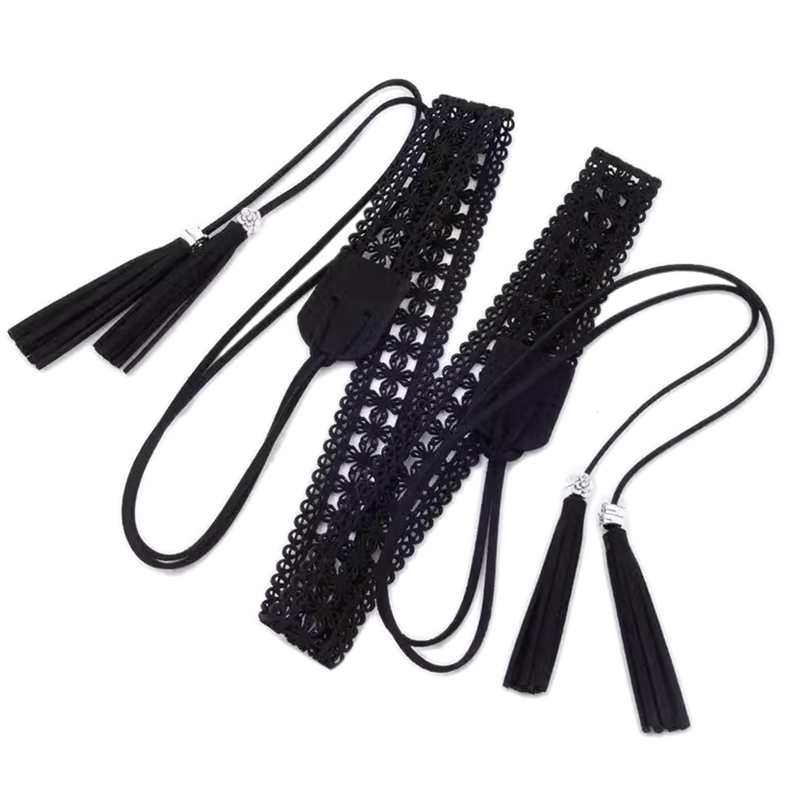 

Ковбойский ремень Узкий пояс с кисточками Винтажный пояс на завязках в стиле Y2K для кантри-девушек чёрный