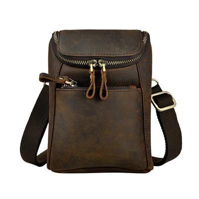 Echte Leder Kleine Umhängetasche, Schultertasche, Hüfttasche, Multifunktionale Tasche mit Handyfach, Hüftgurt-Tasche, Le'aokuu Herrentasche, Tasche, Klettverschluss
