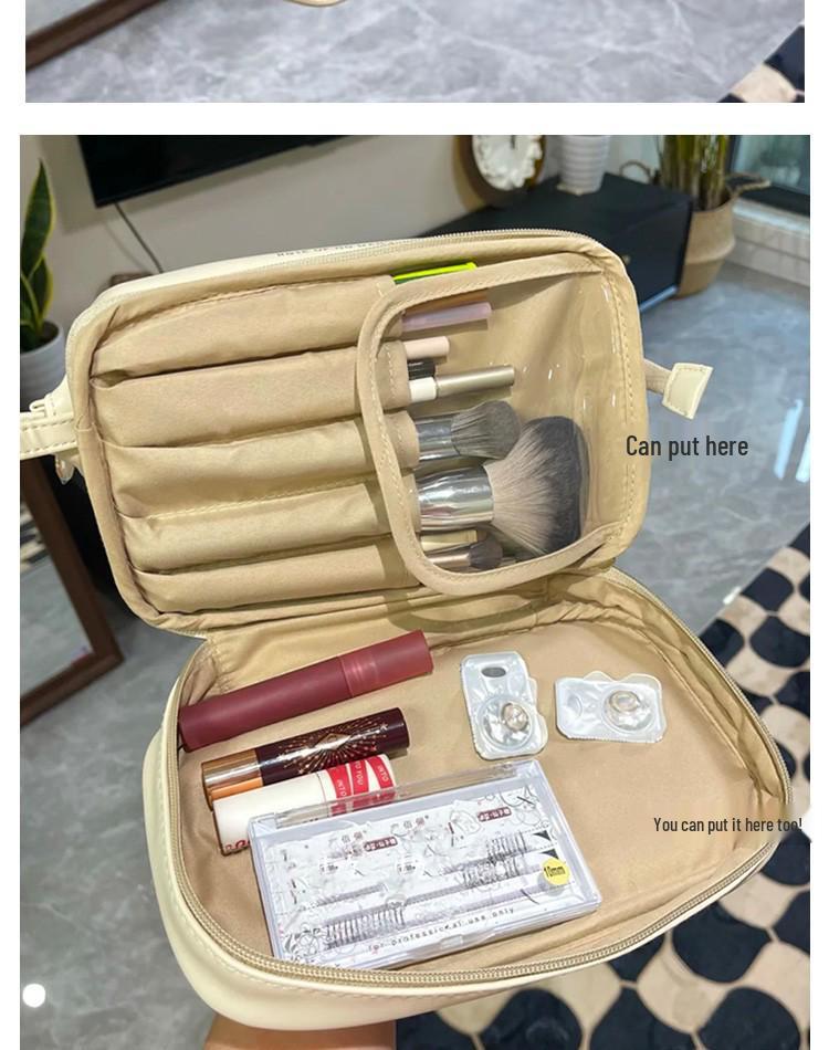 Double-Layer Cloud Makeup Bag for Women: Large-Capacity, Portable Travel PU Toiletry & Cosmetics Organizer