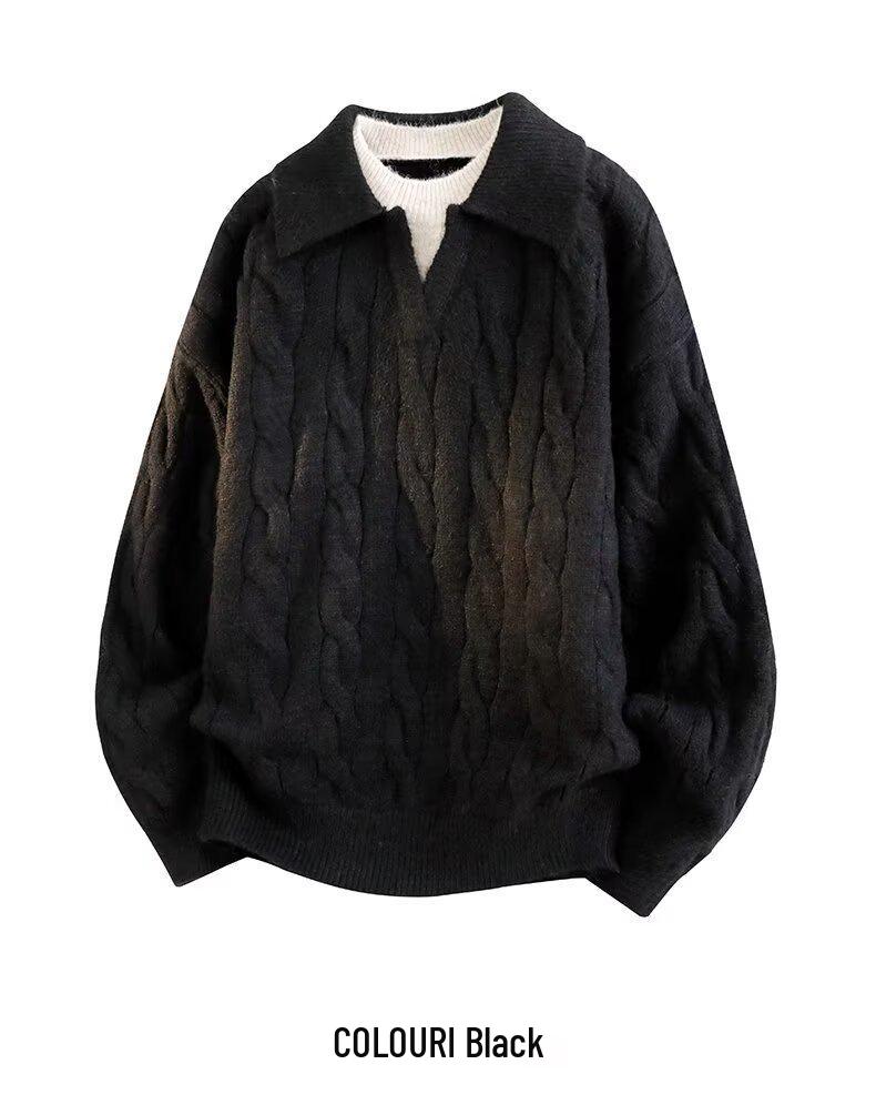 2025 Autumn/Winter Men's Retro Solid Knitwear: Two-Piece Lapel Top