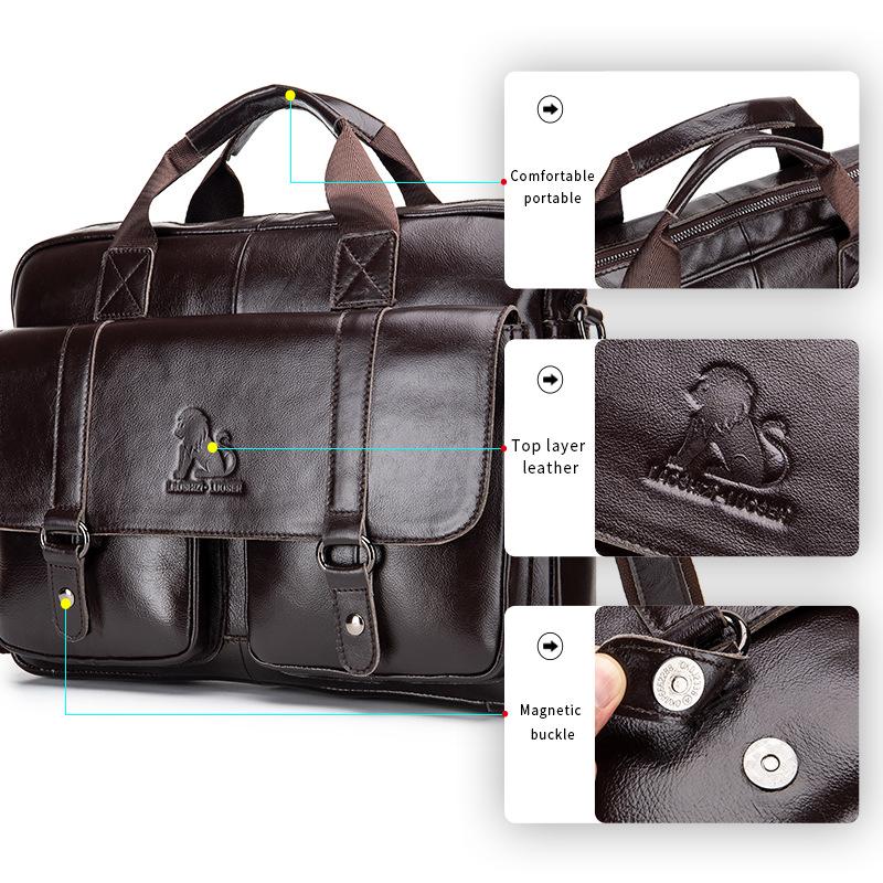 Men's Genuine Leather Briefcase Messenger Bag, 15‑Inch Laptop Business Document Tote Bag