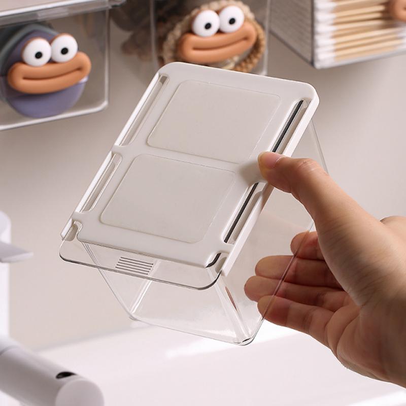 PET Drawer Style Storage Box Makeup Remover Cotton Cosmetics Swab Storage Bathroom Cabinetno Punching Washbasin Storage Rack