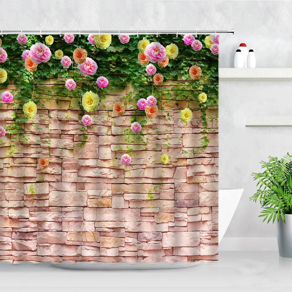 Conjunto de cortina de chuveiro floral roxo lavanda rosa rosa flores simples decoração de banheiro cortinas de poliéster pano de fundo de fotografia