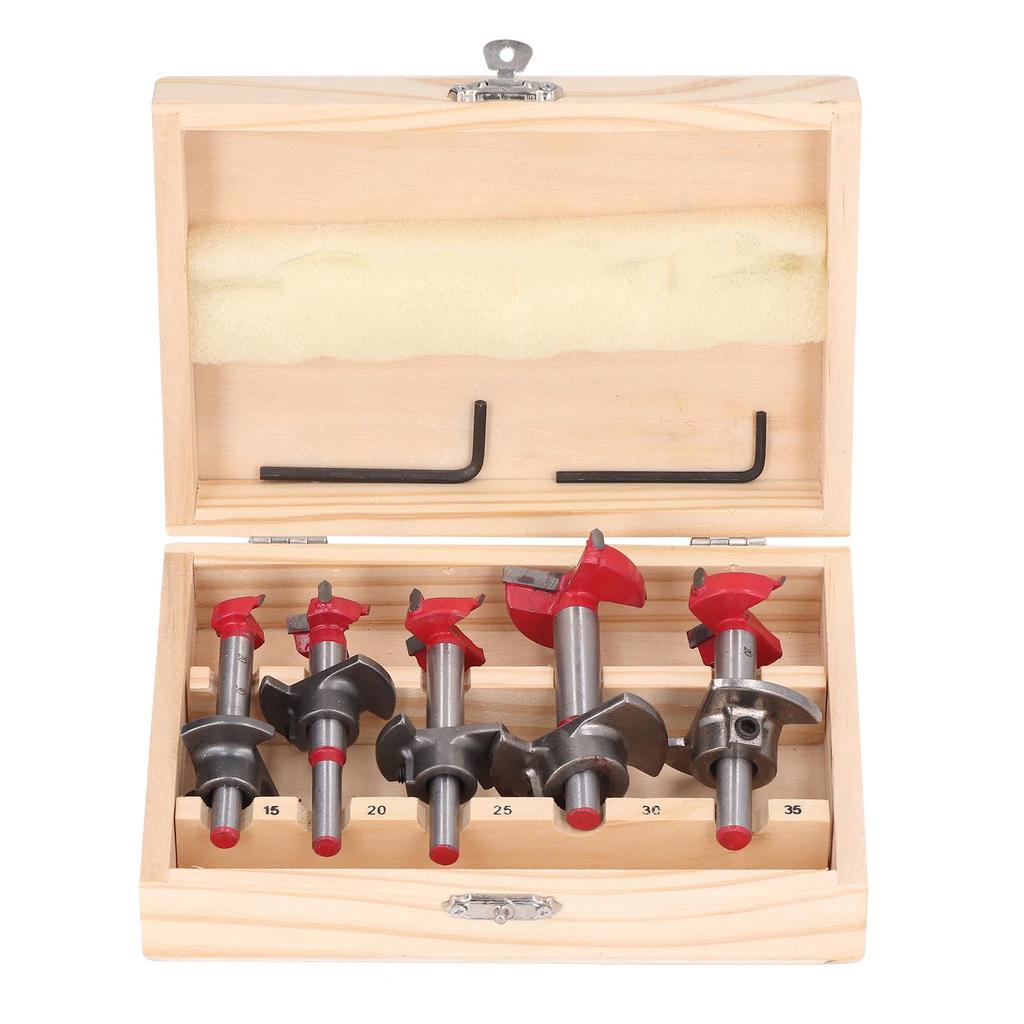 5Pcs Adjustable Forstner Drill Bit Set Tungsten Steel Titanium Coated Working Drills 15mm?35mm