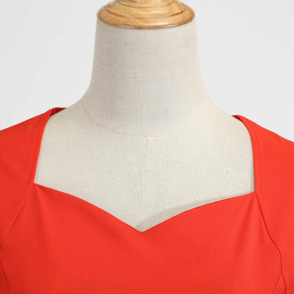 GMXIA Letní vintage dámské šaty s taškovými rukávy, jednobarevný pásek, swingové šaty