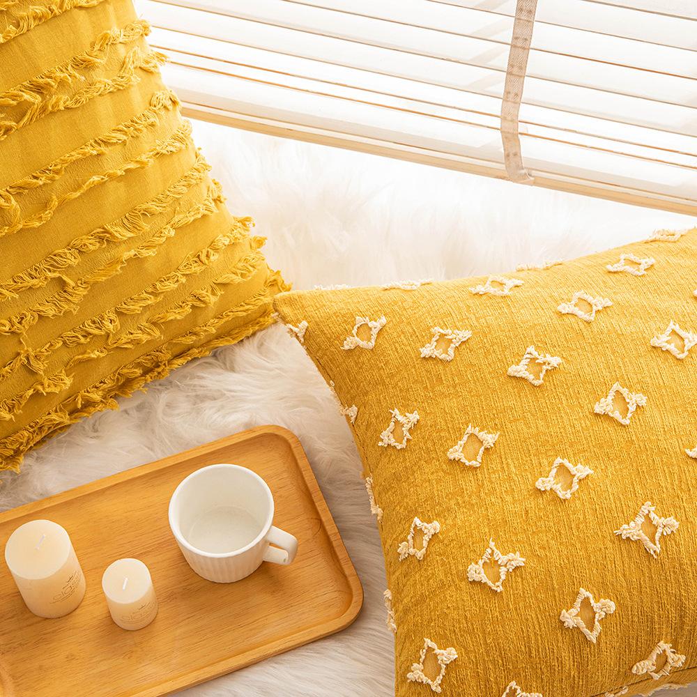 Ins-Shi Nordisch Gelbes Kissen Blumenstickerei Kissenbezug Wohnzimmer Sofa Kissen Musterzimmer Nachttischkissen