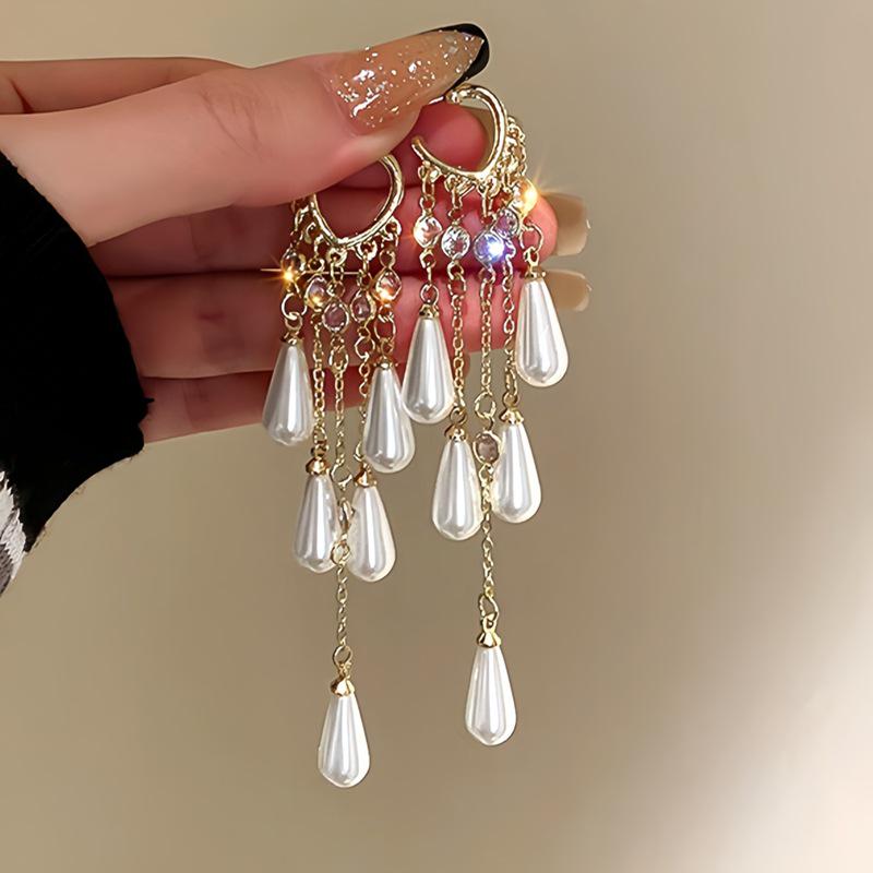 French Floral Pearl Tassel Earrings: Vacation Style, Sweet Temperament, High-End Luxury Jewelry for Women