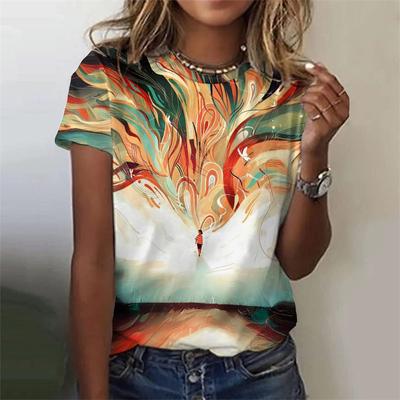 Färgglad Stjärnhimmel Mönster T-shirt För Kvinnor Drömlik 3D-tryckta Kortärmade Sommar Mode T-shirts Lös T-shirts Rundhalsade Toppar