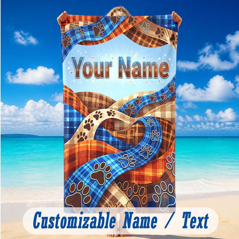 Dog Theme Beach Towel Personalized Custom Name & Text Soft Quick Dry Beach Towel for Swimming Travel