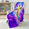 1PC Stained Glass Cross Glow Print Believer Pray blanket Warm soft flannel material suitable for all seasons luxurious gift
