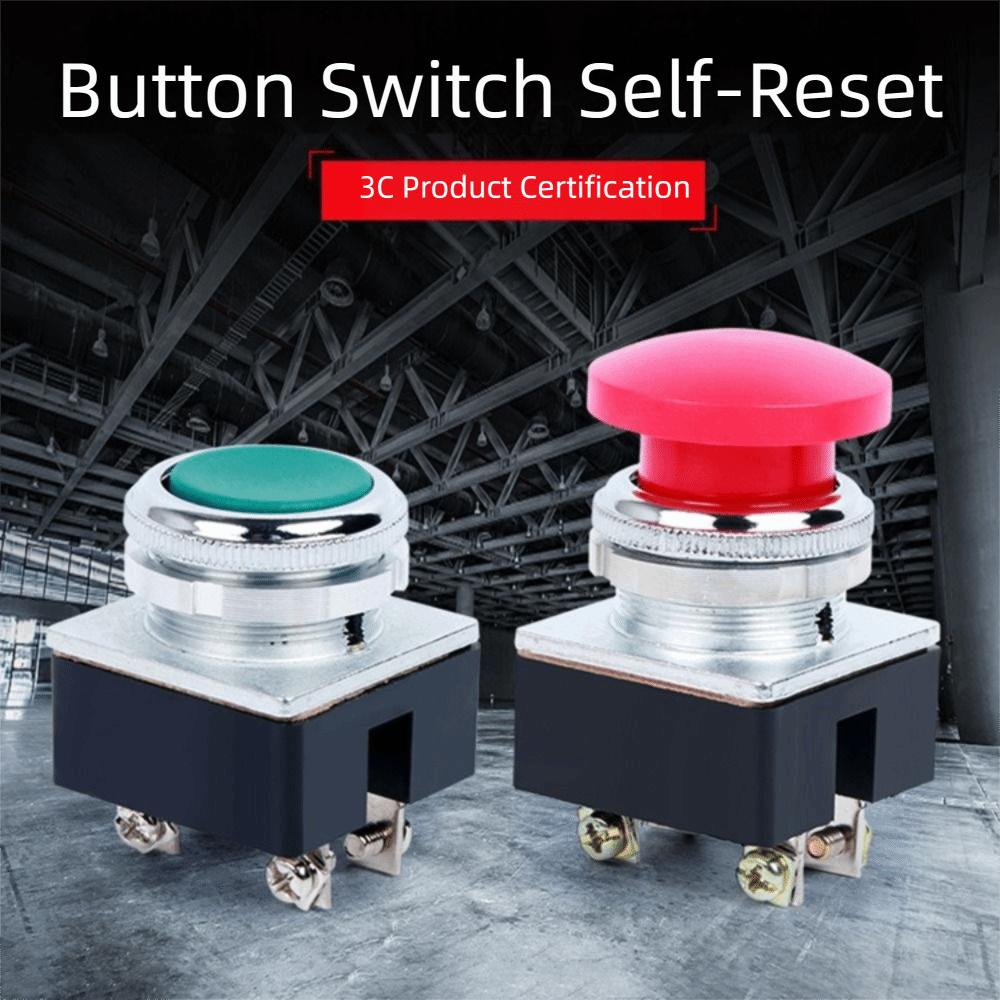 Momentary Control LA2 Push Button Switch Red Green Self-Resetting Opening Mushroom Head Push Button 30mm Mounting Hole 5A 250VAC